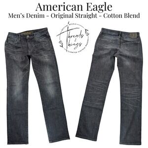 American Eagle Jeans Mens 32 x 36 Dark Denim Original Straight 360 Extreme Flex